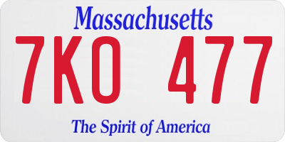 MA license plate 7KO477