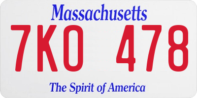 MA license plate 7KO478
