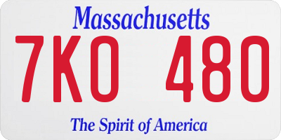 MA license plate 7KO480