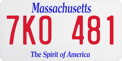 MA license plate 7KO481