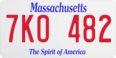 MA license plate 7KO482