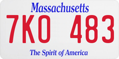MA license plate 7KO483