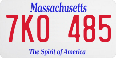 MA license plate 7KO485