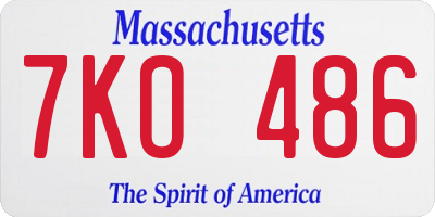 MA license plate 7KO486