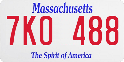 MA license plate 7KO488