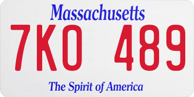 MA license plate 7KO489
