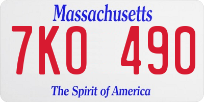 MA license plate 7KO490
