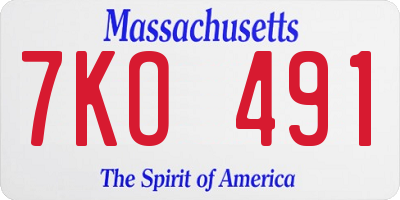 MA license plate 7KO491