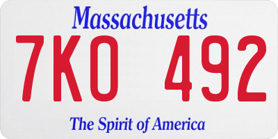 MA license plate 7KO492