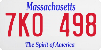 MA license plate 7KO498