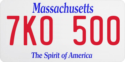 MA license plate 7KO500