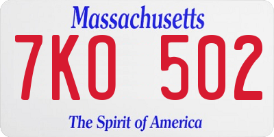 MA license plate 7KO502