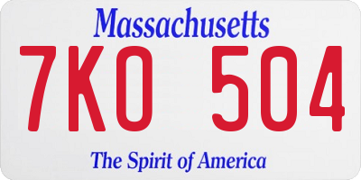 MA license plate 7KO504