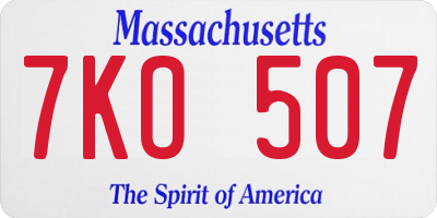 MA license plate 7KO507