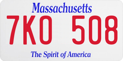 MA license plate 7KO508