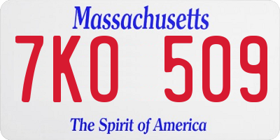 MA license plate 7KO509