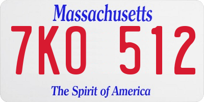 MA license plate 7KO512