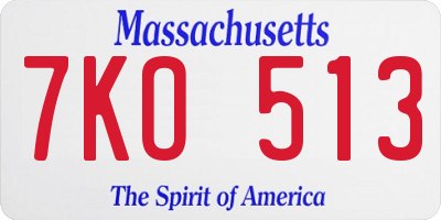 MA license plate 7KO513