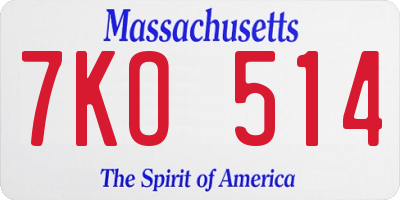 MA license plate 7KO514