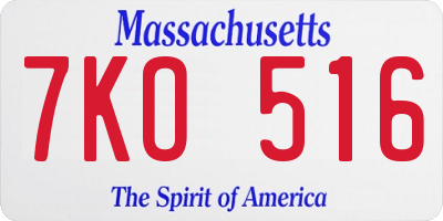 MA license plate 7KO516