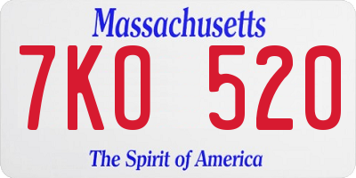 MA license plate 7KO520