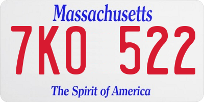 MA license plate 7KO522