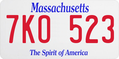 MA license plate 7KO523