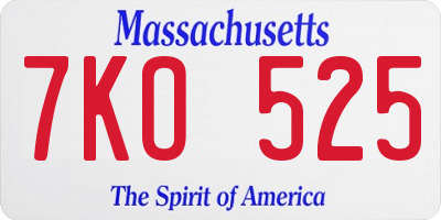 MA license plate 7KO525