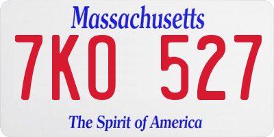MA license plate 7KO527