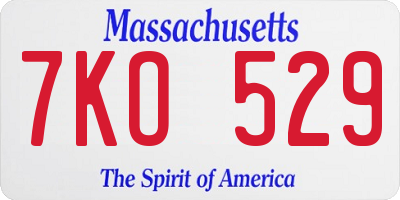 MA license plate 7KO529
