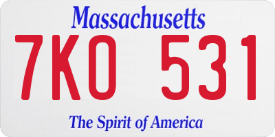 MA license plate 7KO531