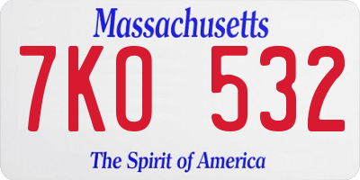 MA license plate 7KO532