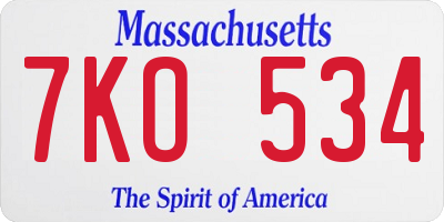 MA license plate 7KO534