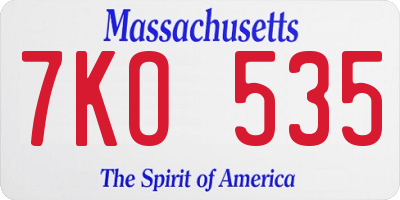 MA license plate 7KO535