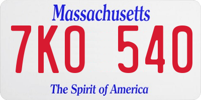 MA license plate 7KO540