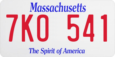 MA license plate 7KO541