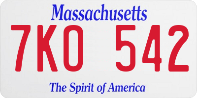 MA license plate 7KO542