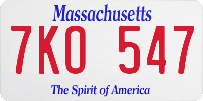 MA license plate 7KO547