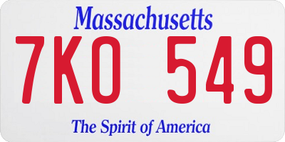 MA license plate 7KO549