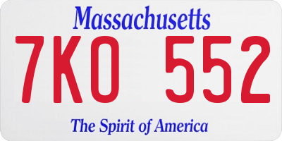 MA license plate 7KO552