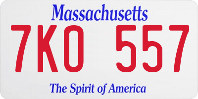 MA license plate 7KO557