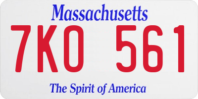 MA license plate 7KO561