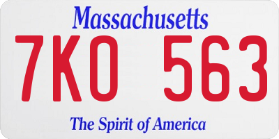 MA license plate 7KO563