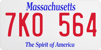 MA license plate 7KO564