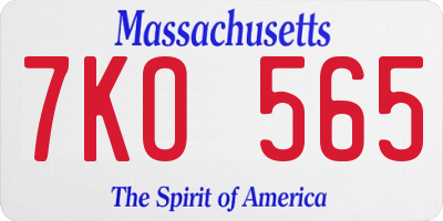 MA license plate 7KO565