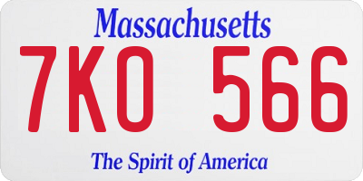 MA license plate 7KO566