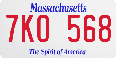 MA license plate 7KO568