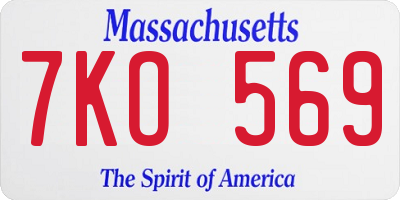 MA license plate 7KO569