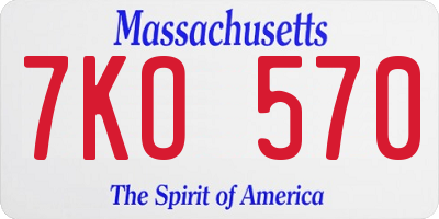 MA license plate 7KO570