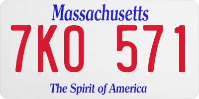 MA license plate 7KO571